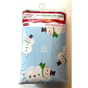 Brand New Holiday Time Snowman Vinyl Tablecloth (100% PEVA) - 60" x 120 vn